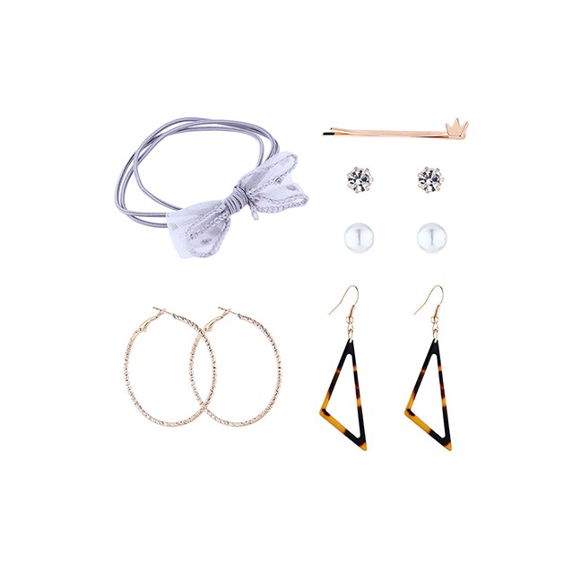 LRC Aksesoris Set Fashion Earrings Hair Clip Hair Rope Set