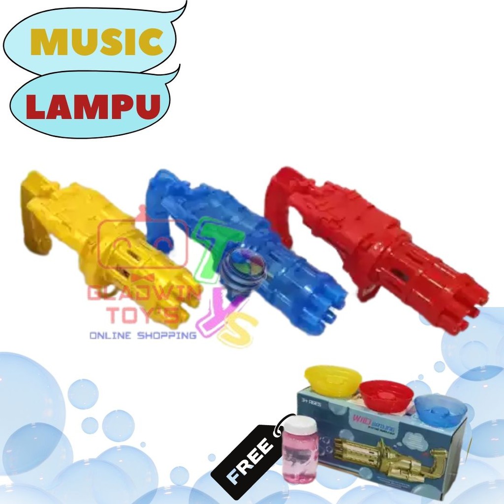 BUBBLE PISTOL GATLING GUN ELECTRICK GUN BUSA SUPER BANYAK DOLPHIN MUSIC LAMPU