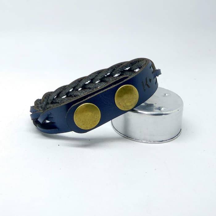 gelang anyam kulit asli warna biru - leather bracelet - PHAC295