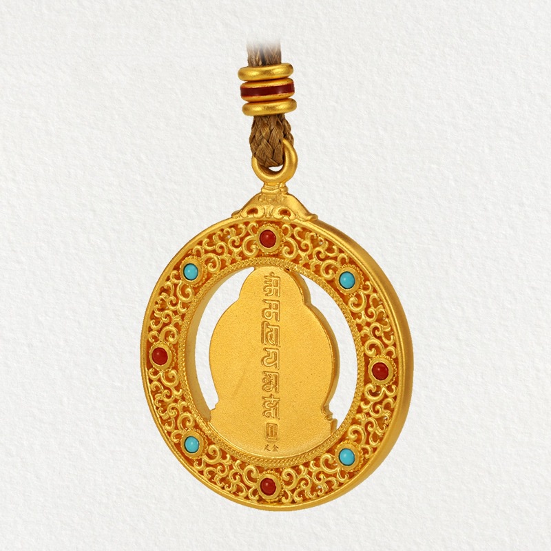 [Ready Stock]Fashion Gold Plated Inlaid Hollow Necklace Avalokitesvara Pendant