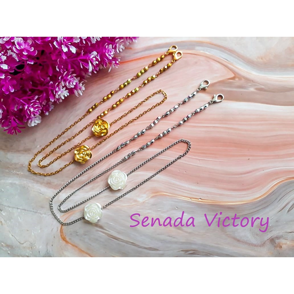 Senada Victory Kalung Masker Rantai Manik 2 in 1 Konektor Bunga Mawar SKM04