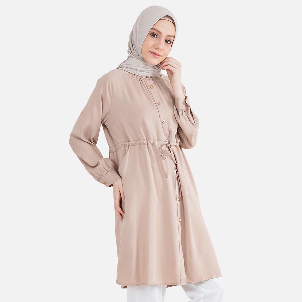 Aeesha Kemeja Tunik Wanita Muslim Lengan Panjang LIN000027A Cokelat
