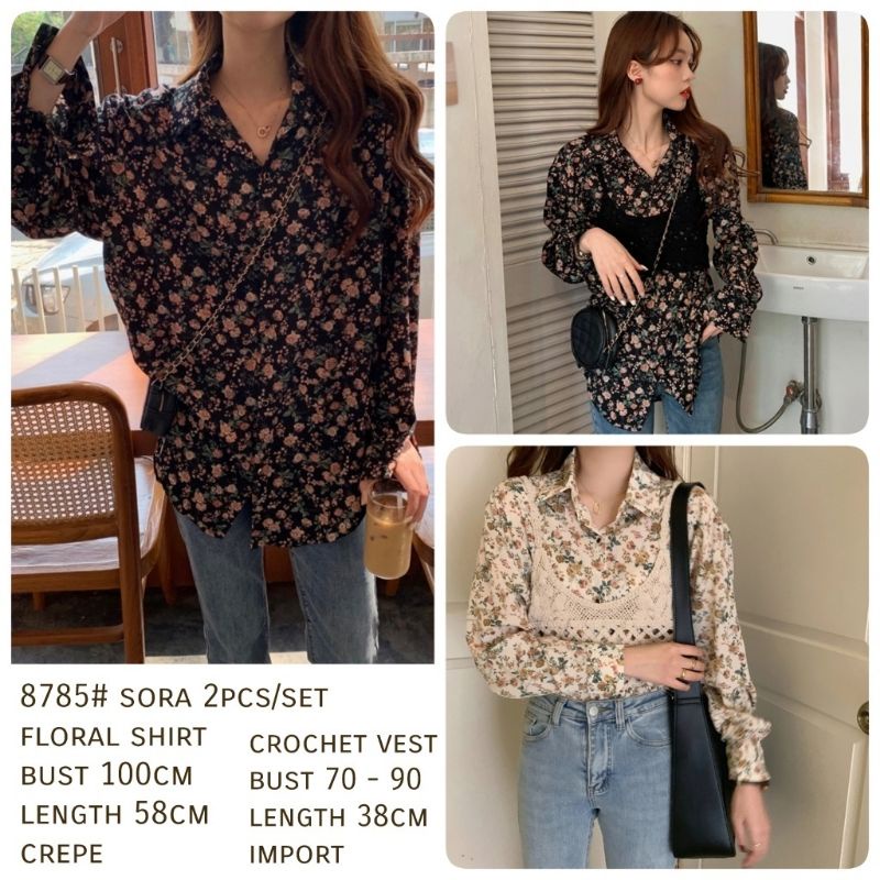 MDLV ~ 8785 SORA 2PCS SET BLOUSE KOREA KEMEJA KOREA SET KEMEJA &amp; VEST FASHION KOREA FASHION IMPORT