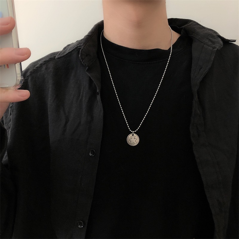 Cartoon Bear Biscuit Round Brand Bead Chain Necklace Round Alloy Pendant