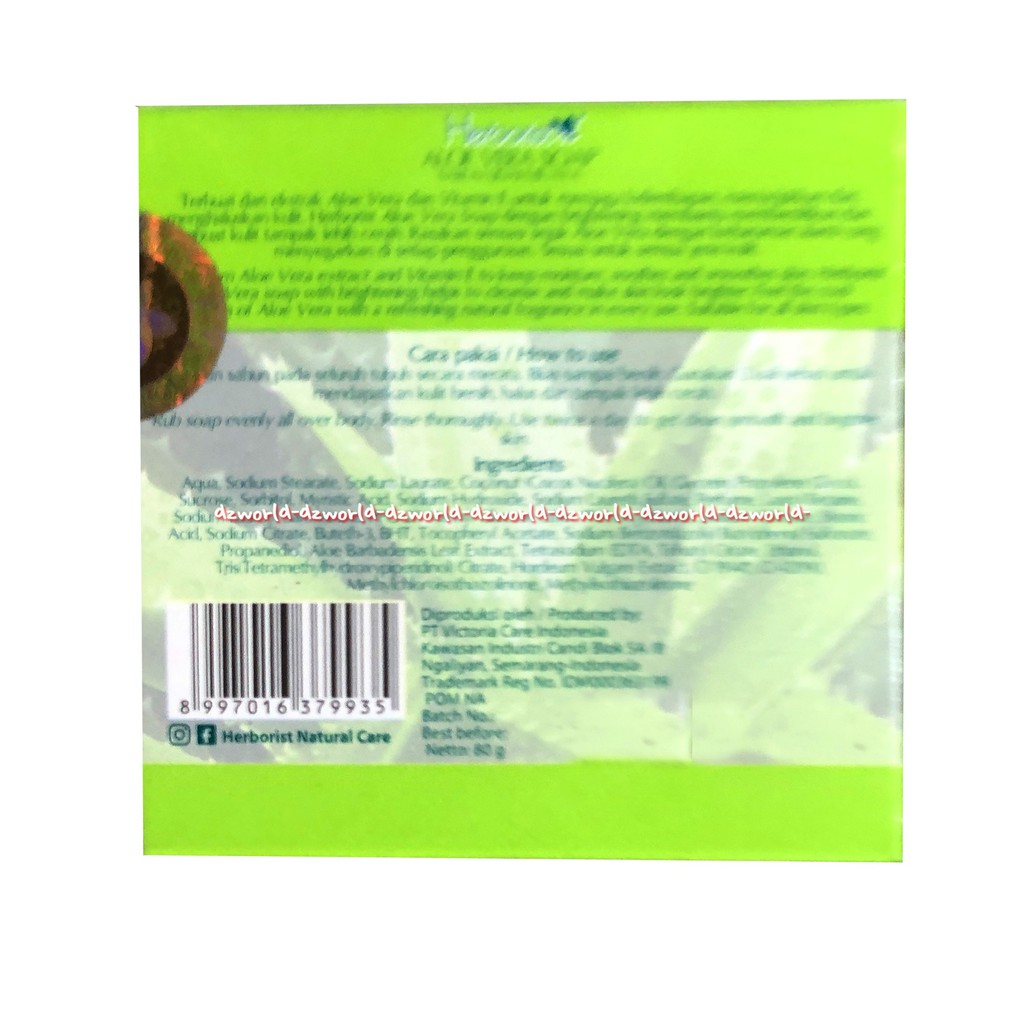 Herborist Natural Bar Soap Aloe Vera Soap Soothing 80 gr