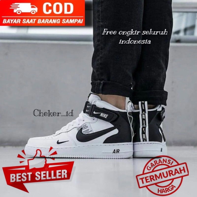 (COD) SEPATU A1R FORC3 1 ONE UTILITY TINGGI HIGH FULL WHITE PUTIH WHITE BLACK FULL BLACK HITAM ARMY SNEAKERS PRIA DAN WANITA SEPATU TERLARIS