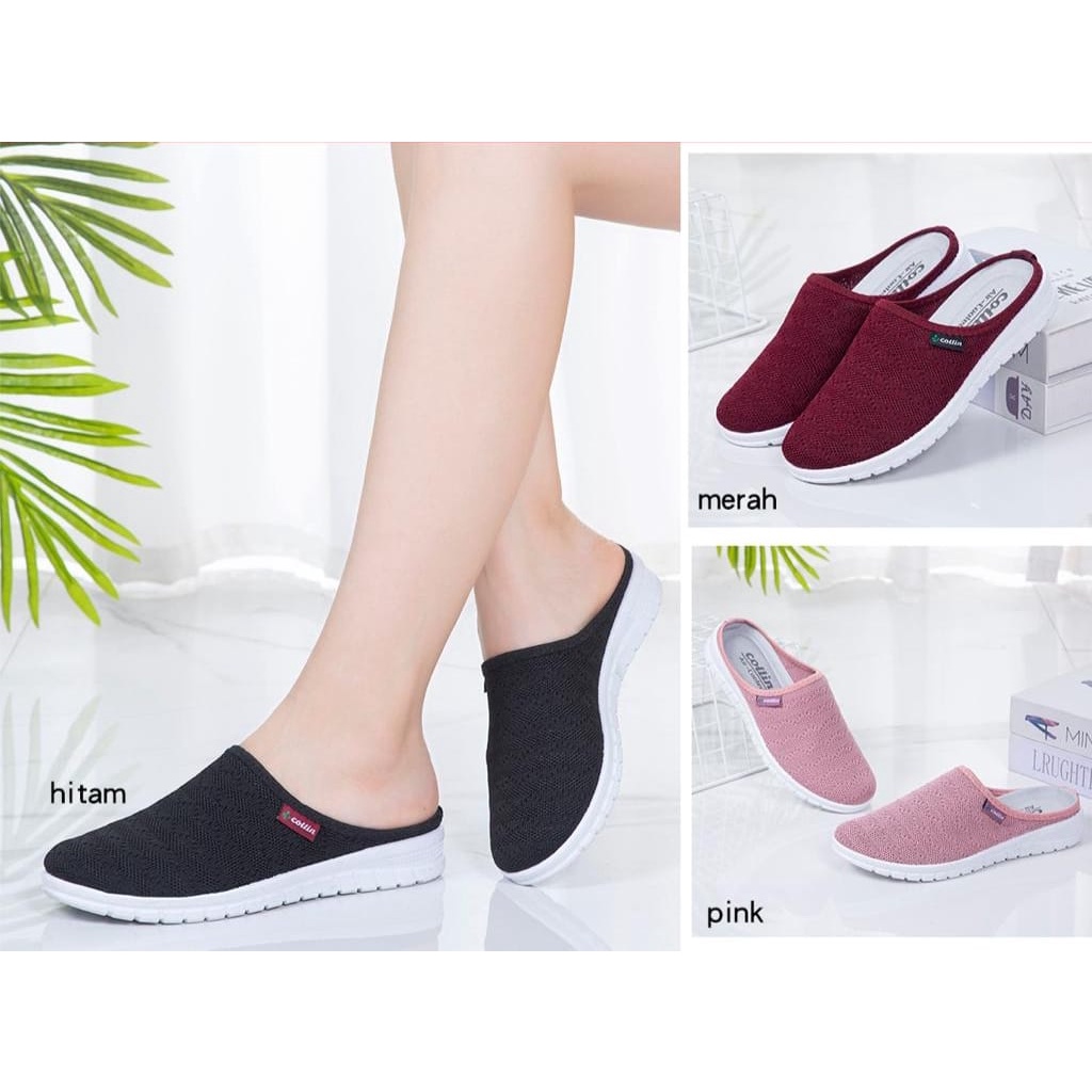 Sepatu sandal Bustong Wanita Merk Collin TX61 37/41 - Sepatu Slip On Wanita Merk Collin ORIGINAL Brand Rajut  Import korean style