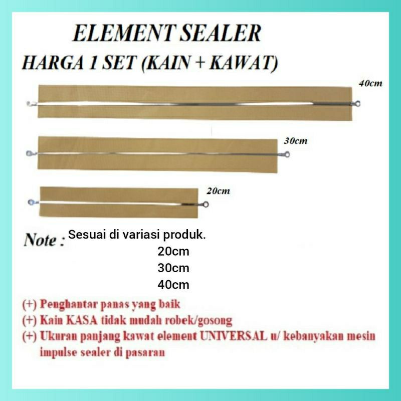 ELEMEN KAWAT PEMANAS SEALER PRESS PLASTIK / ELEMENT IMPULSE 20CM 30CM 40CM