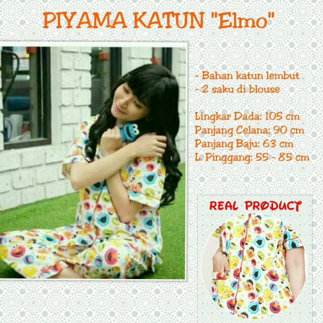 PIYAMA CP KATUN &quot; MINI ELMO &quot; (T. Pendek + Celana Panjang)