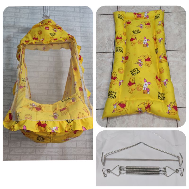Ayunan 1KG Ayunan Kelambu Set Motif Lengkap Kasur Per Pegas Dan Besi Gantungan Segitiga-Winnie the pooh