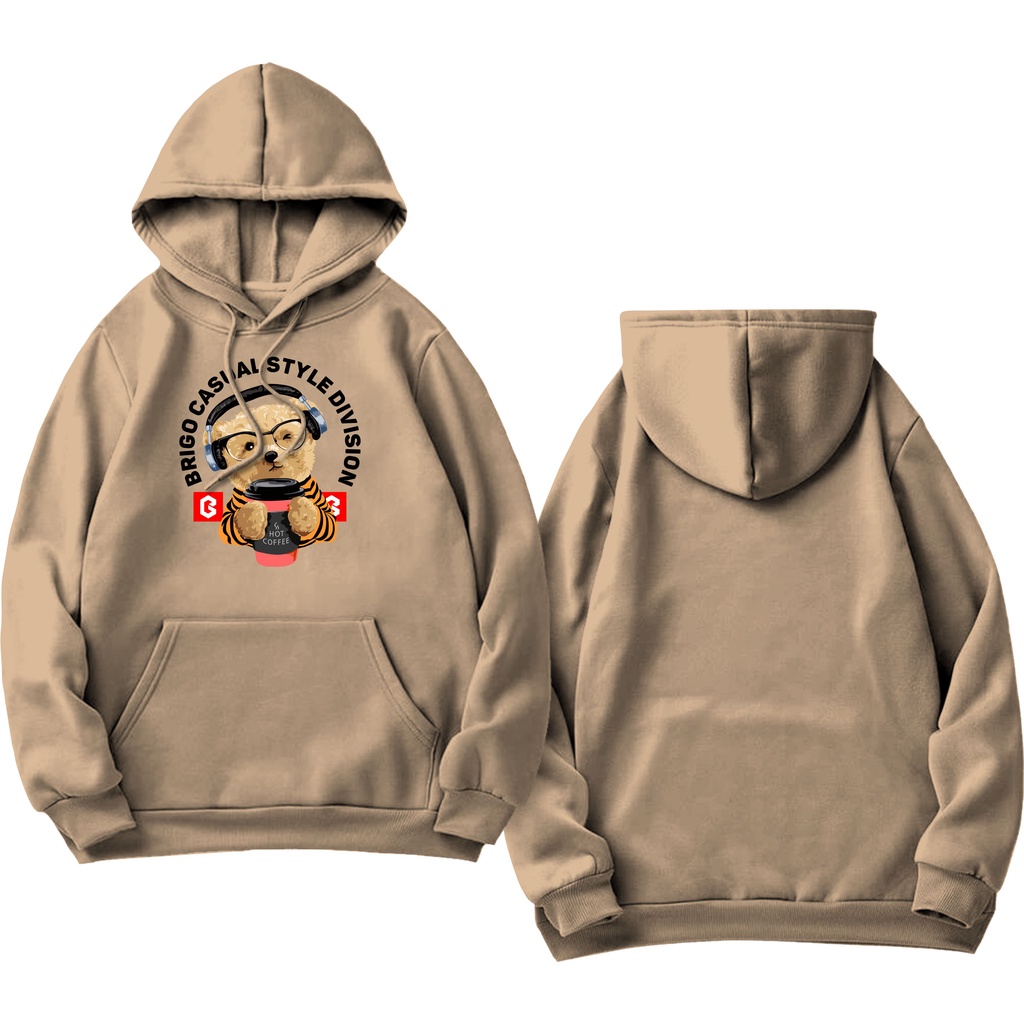 BRIGO Jumper Hoodie Beruang Hot Coffe II Sweater Hoodie BRIGO Sablon DTF Fleece Cotton II SIZE M-XXL (Pria &amp; Wanita) Free stiker&amp;Gantungan Kunci