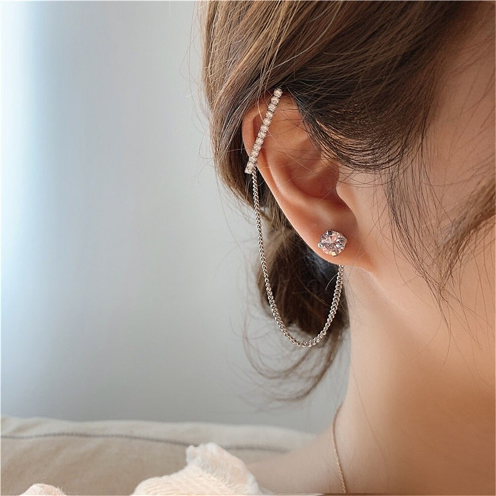 Simple Moon Star Rhinestone Long Chain Earrings For Women Tassel Drop Earrings