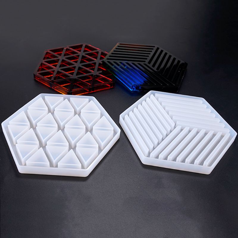 Moonlight&quot; Resin Epoxy Geometry Silicone Mold DIY Insulation Hollow Striped Triangle Modeling Hexagon Coaster