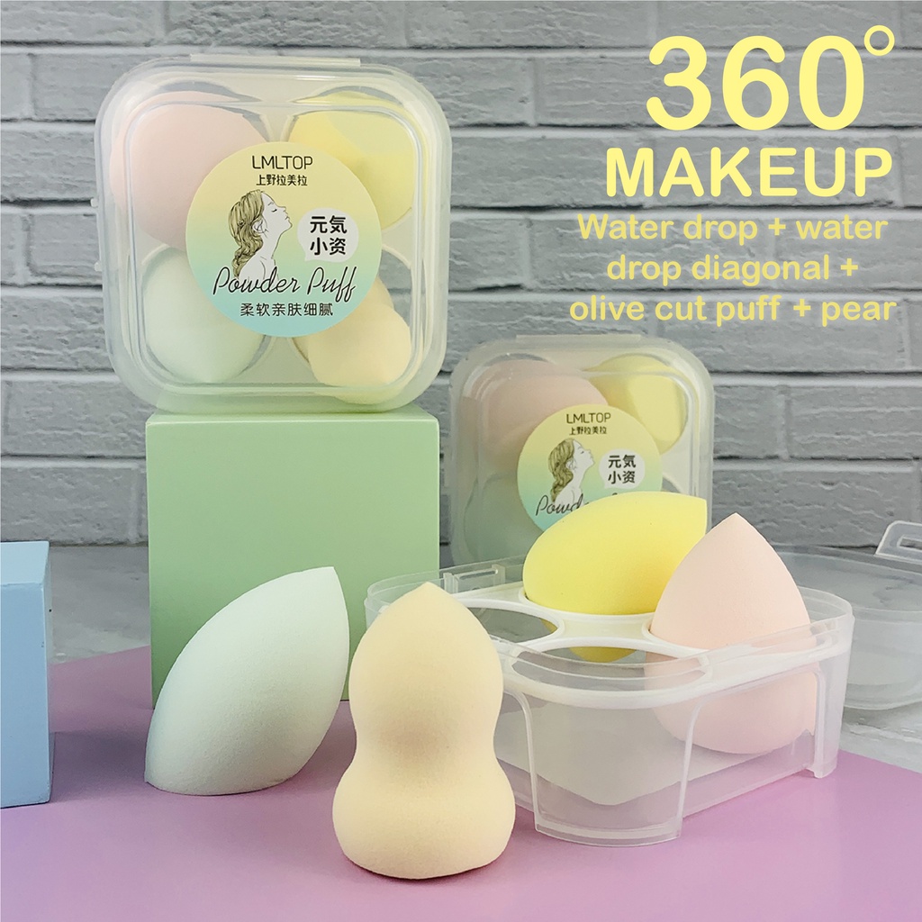 Beauty Sponge Set with Case Beauty Blender Makeup Sponge Soft Mixed Shape Isi 4pcs Campur Bentuk