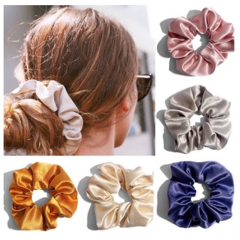 Scrunchie - Kunciran / Ikat Rambut Cepol Hijab[RANDOM MOTIF] / Ikat Rambut / Random Scrunchie Ponytail Elastis Warna-Warni Gaya Korea Wanita model kotak dan polos