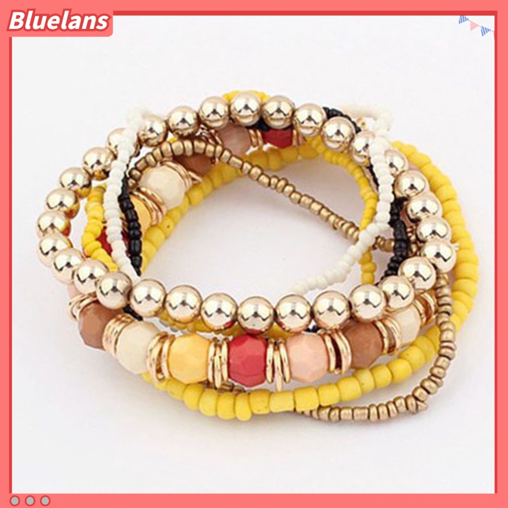 Bluelans 7Pcs Women Boho Bohemian Mix Style Multilayer Elastic Beaded Bracelets Party