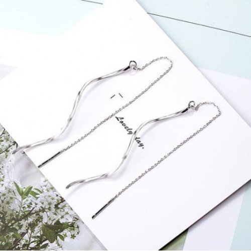 Anting Korea Panjang Wave Gantung Silver Perak