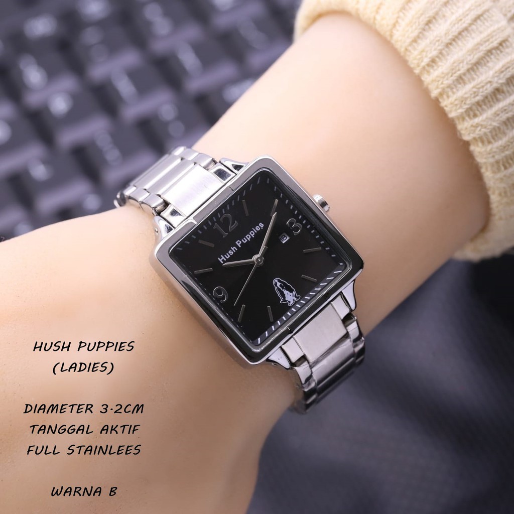 ( BISA COD )Jam Tangan Wanita/Cewek HUSH PUPPIES segi full stainless tanggal aktif