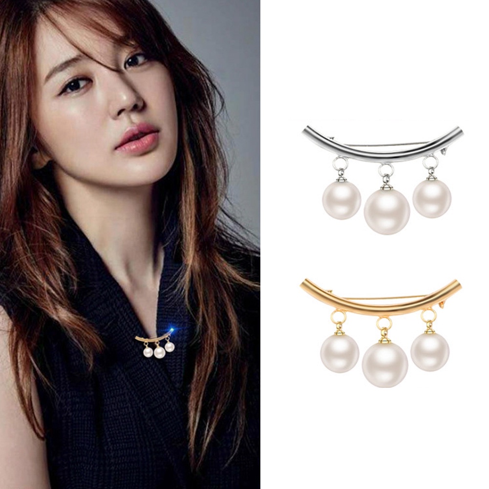 Bros Pin Model Menjuntai Aksen Mutiara Tiruan Untuk Wanita