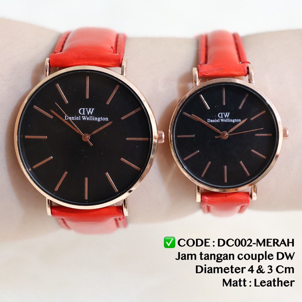 Jam tangan COUPLE HARGA SATUAN tali kulit leather termurah free baterai cadangan DC002