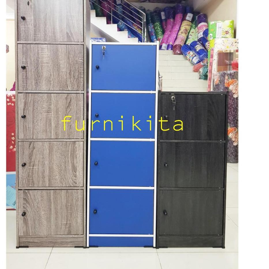 IND371 RAK BUKU LEMARI BUKU SERBAGUNA SUSUN 3 KAYU DENGAN KUNCI *Model