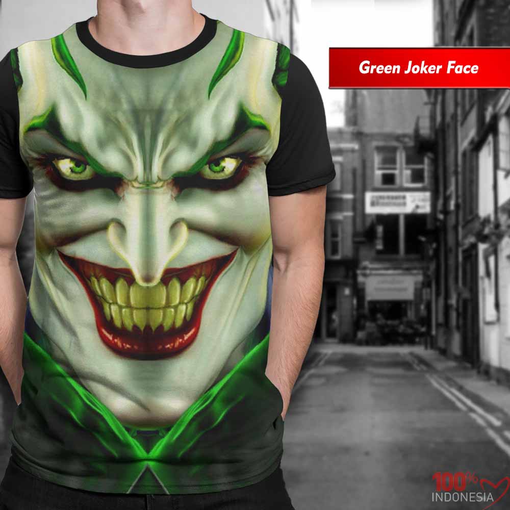 Kaos Print 3D Superhero Limited Green Joker Face -Grosir Kaos 3D