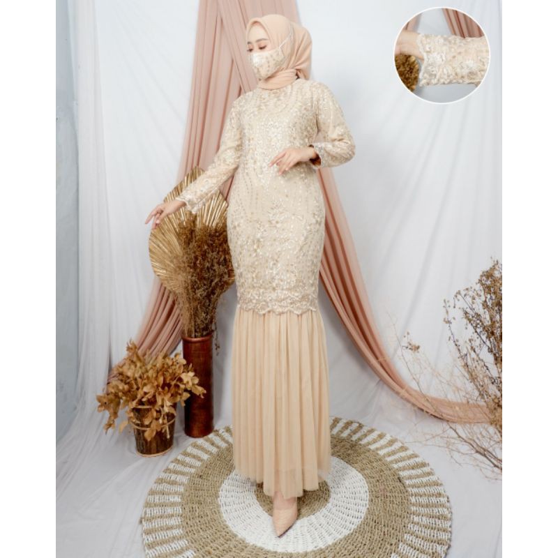 Gamis Tile Mutiara // Gamis Syari Tile Mutiara Wanita // Gamis Tutu Model Duyung / Gamis Pesta