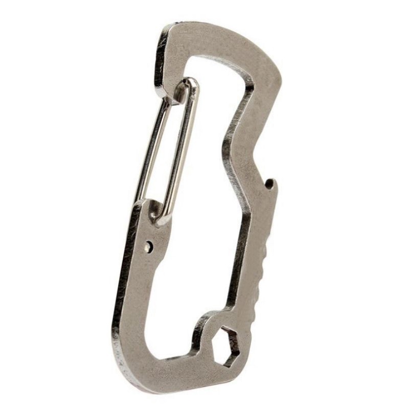 Versatile EDC Carabiner Stainless Steel with Bottle Opener Keychain - Silver