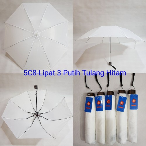 Payung Lipat 3 Putih Polos Promosi Payung Umroh (Rangka Anti Angin)