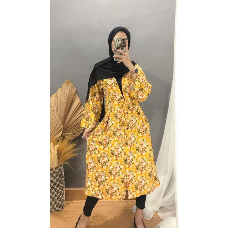 Long dress tunik motif  bunga muat XXL