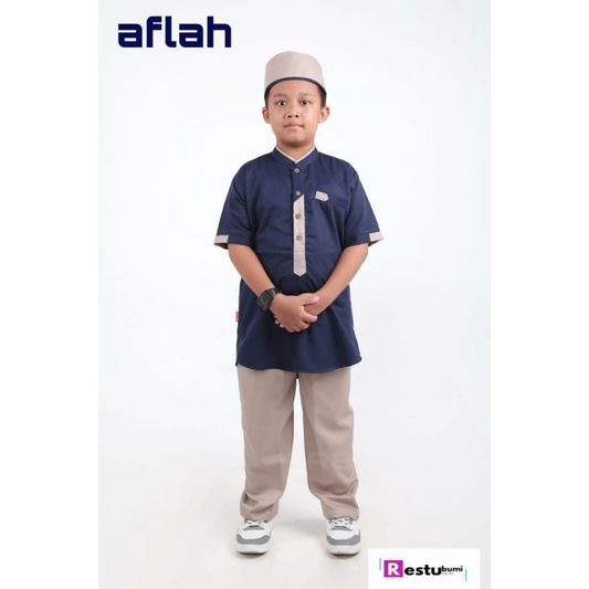 New||Koko Aflah by: Restu Bumi|| lengan Pendek free Topi Berbahan toyobo Setelan Baju Muslim Anak Laki - Laki