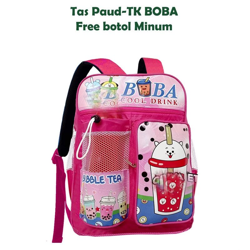 Tas Ransel Sekolah Anak Paud Anak TK Free Botol minum Laki-Laki prempuan Gambar Kartun