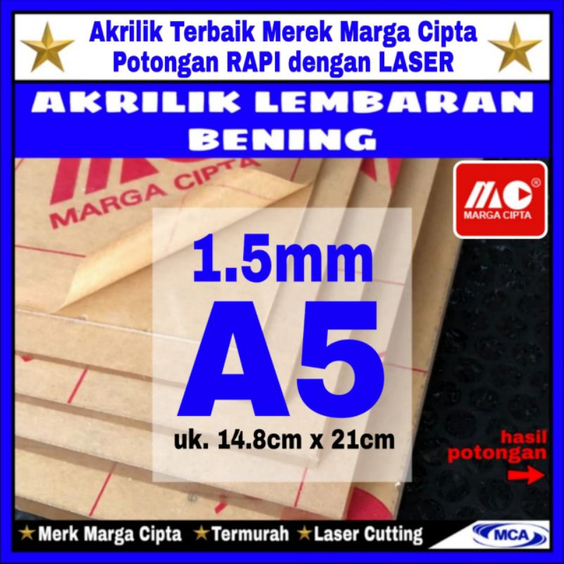 AKRILIK lembaran 1.5mm A5 / Akrilik bening / Marga cipta / Acrylic