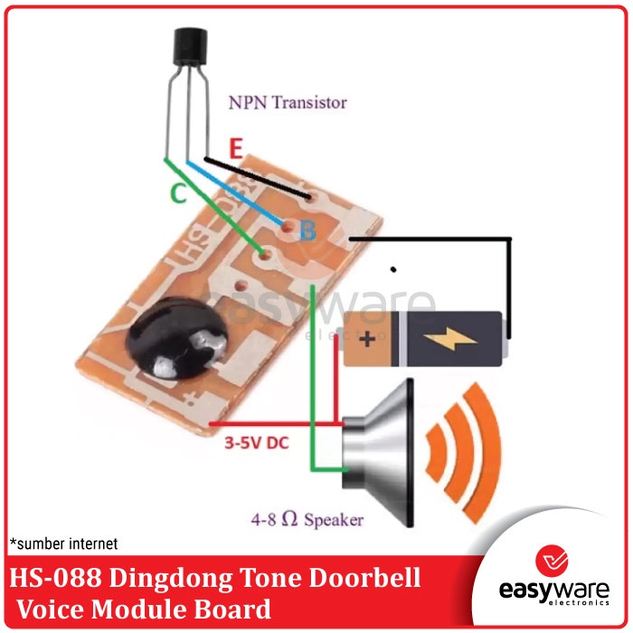 HS-088 Dingdong Tone Doorbell Music Voice Module Board IC Suara Chip