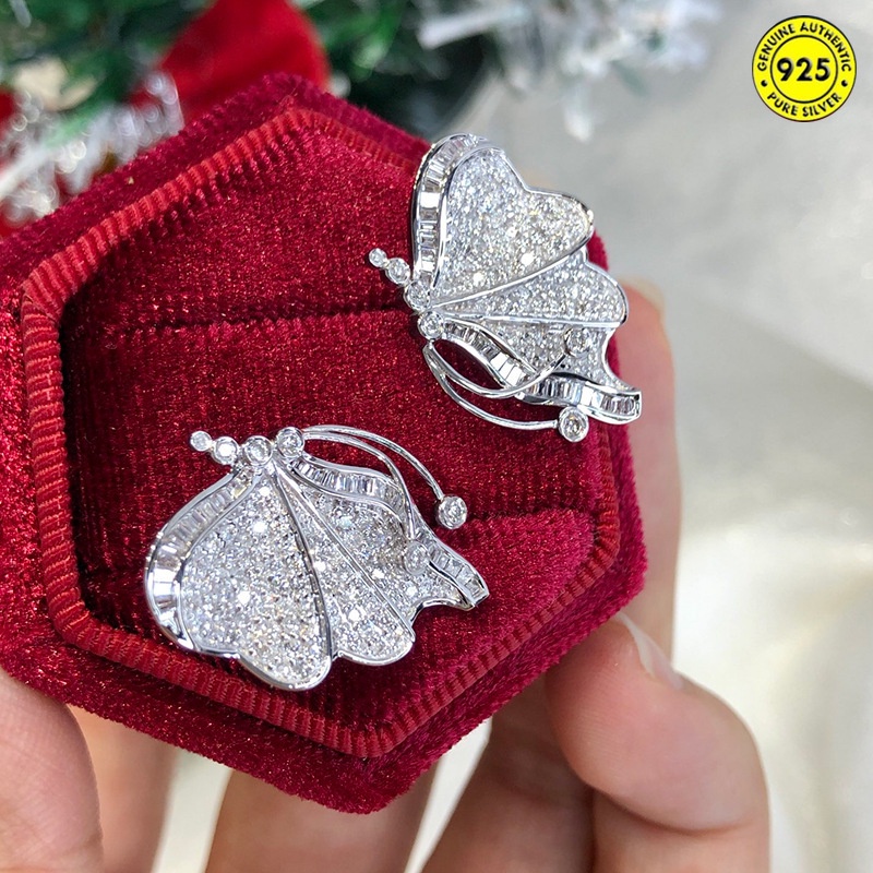 Anting Tusuk Sterling Silver 925 Desain Kupu-Kupu Hias Berlian Untuk Wanita