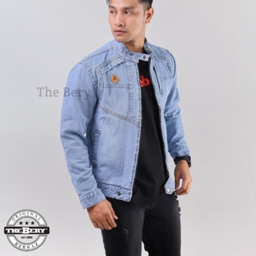 Jaket Jeans TB Keran Logo Kulit  Denim The Berry Original Size M,L,XL