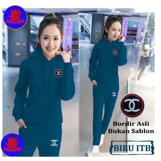 Baju Setelan Olahraga Senam Training Wanita Korea Kerah Hodie