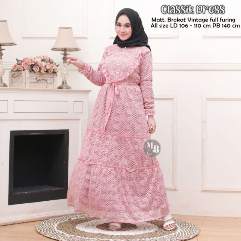 DRES BROKAT VINTAGE BAJU MUSLIMAH DEWASA FULL FURING ALL SIZE