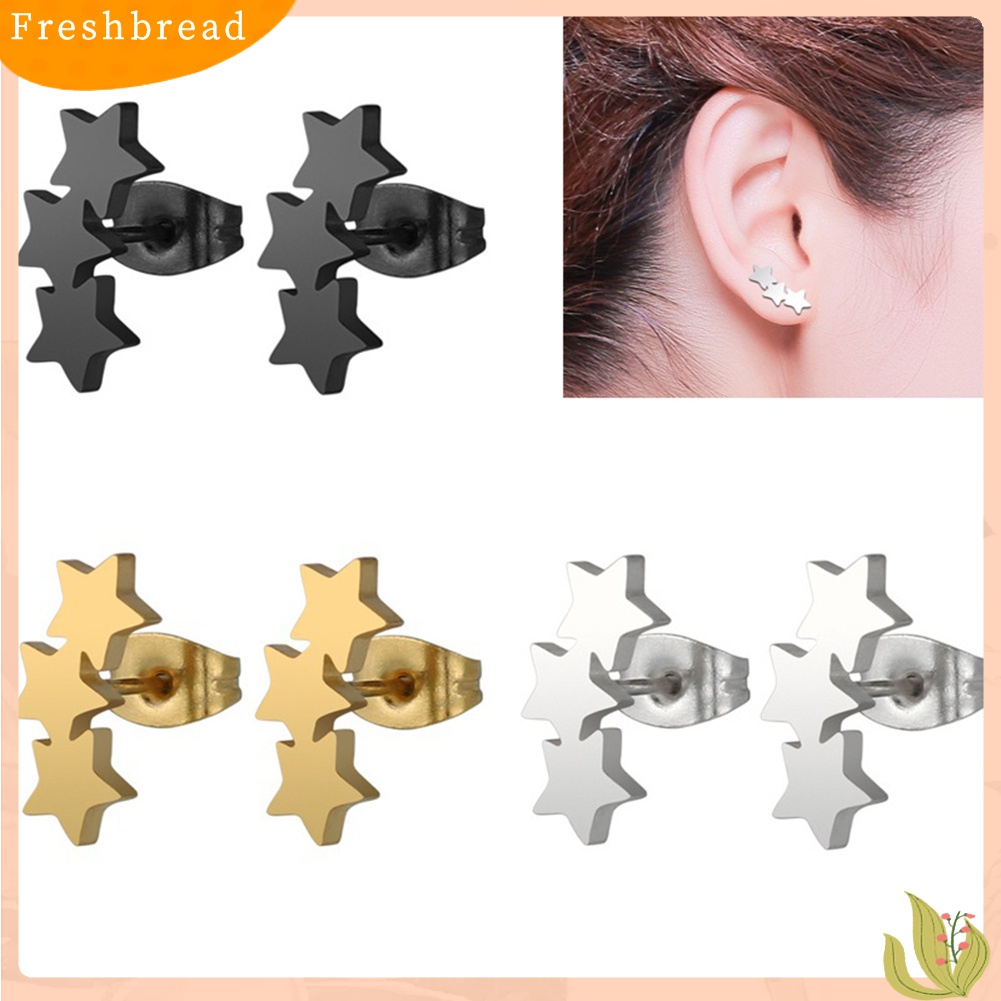 Terlaris Chic Triple Star Ear Studs Stainless Steel Earrings Women Piercing Jewelry Charm