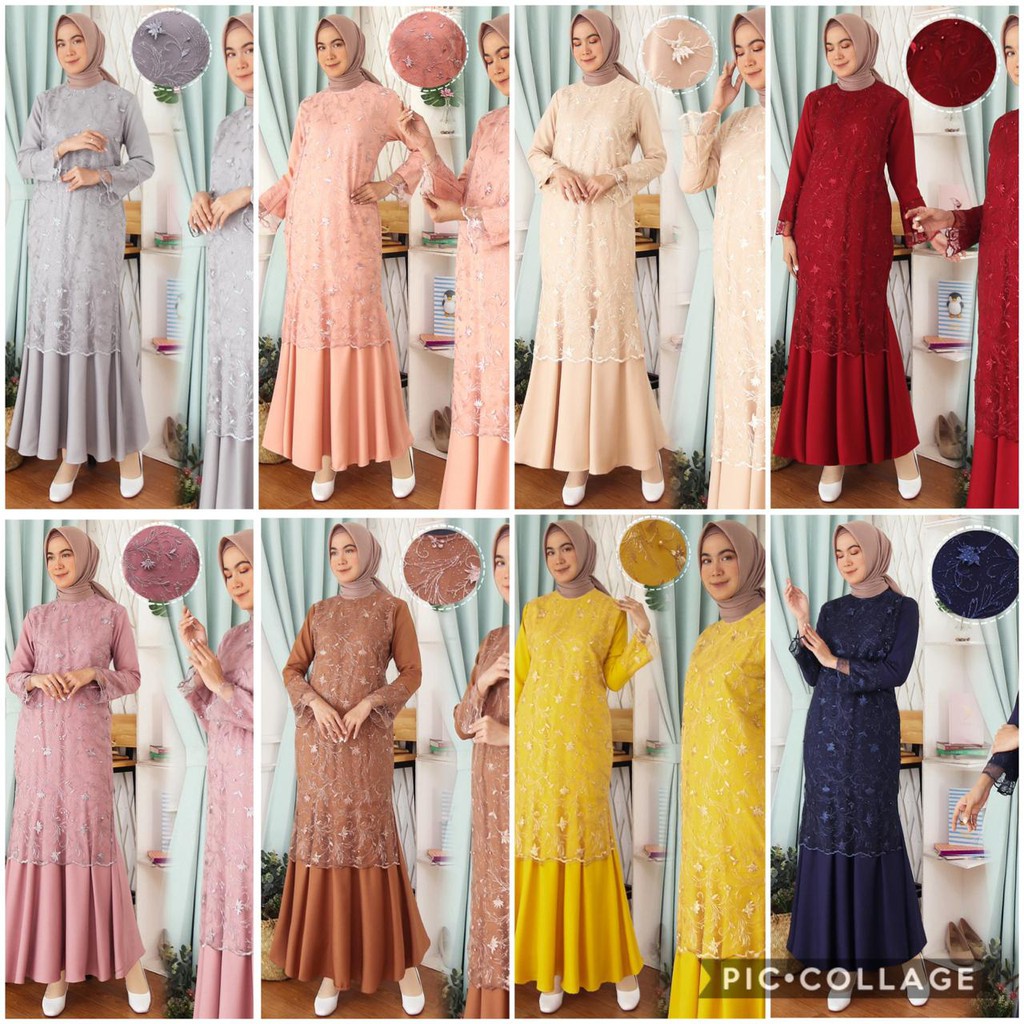 Maxi Dress Elsa Brukat Tulle Bordir Gamis Muslim Pesta 