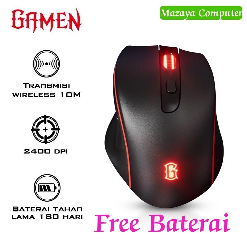 Mouse Gaming Wireless 2400 DPI GAMEN GM200w Ergonomis