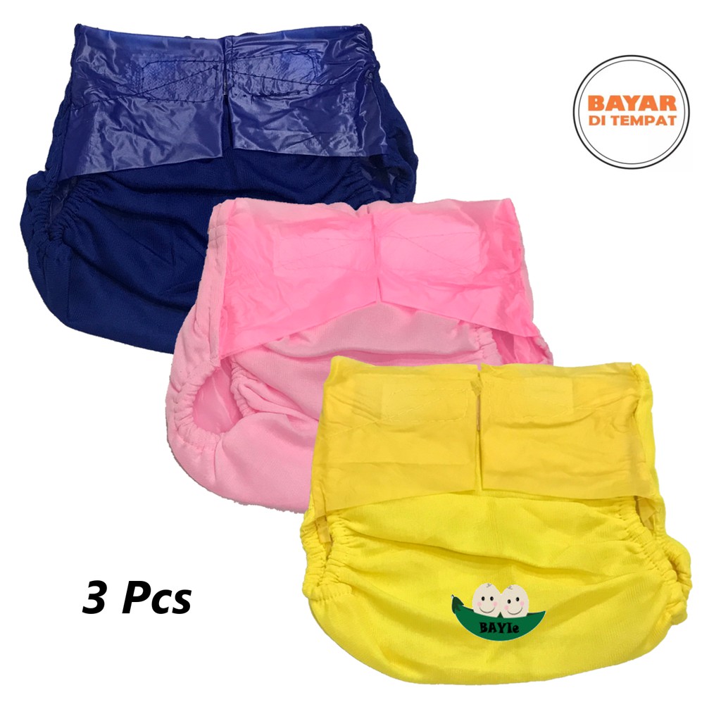 BAYIe - 3 Pcs Popok / Celana Bayi Kain Cuci Ulang REKAT / Diapers / Celana Lampin / Clodi Murah