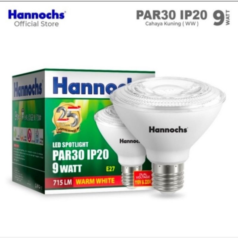 Lampu LED Spotlight PAR30 9 Watt 3000K Warm White Hannochs