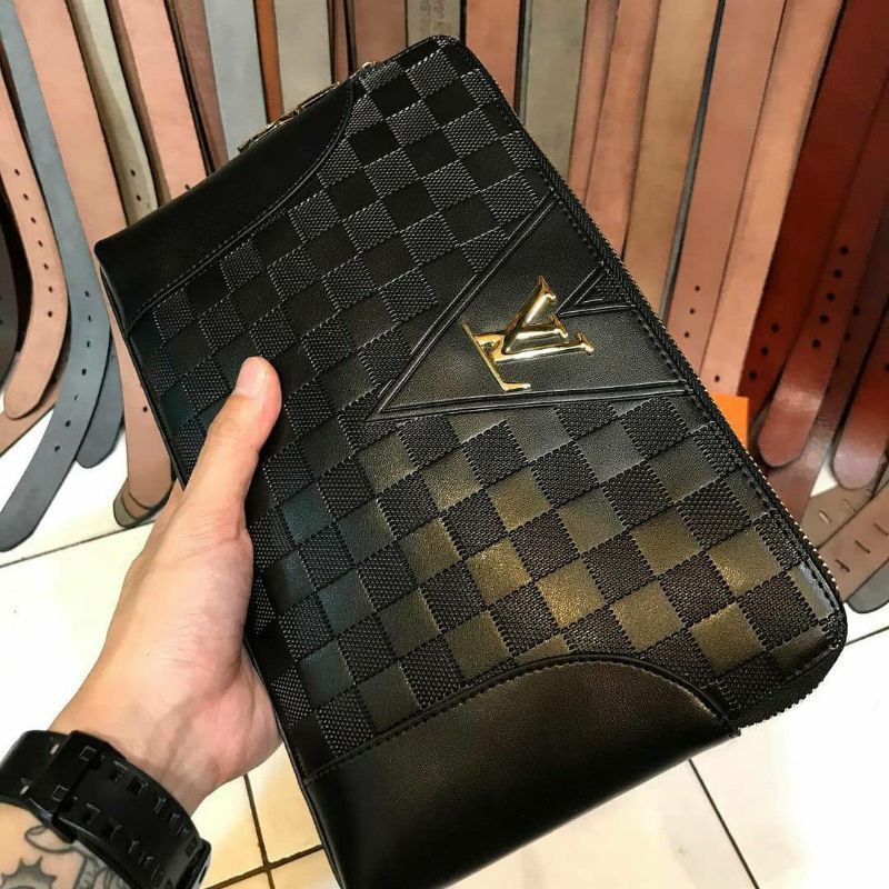 Tas Tangan Clutch Pria Premium L V Logo Gold