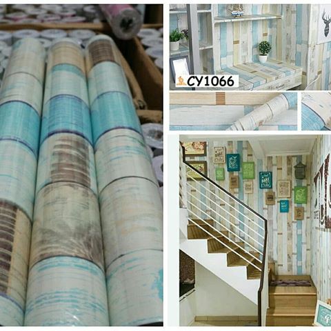CY1066 Wallpaper Blue Wood II 10 m X 45 cm Walpaper Stiker Dinding