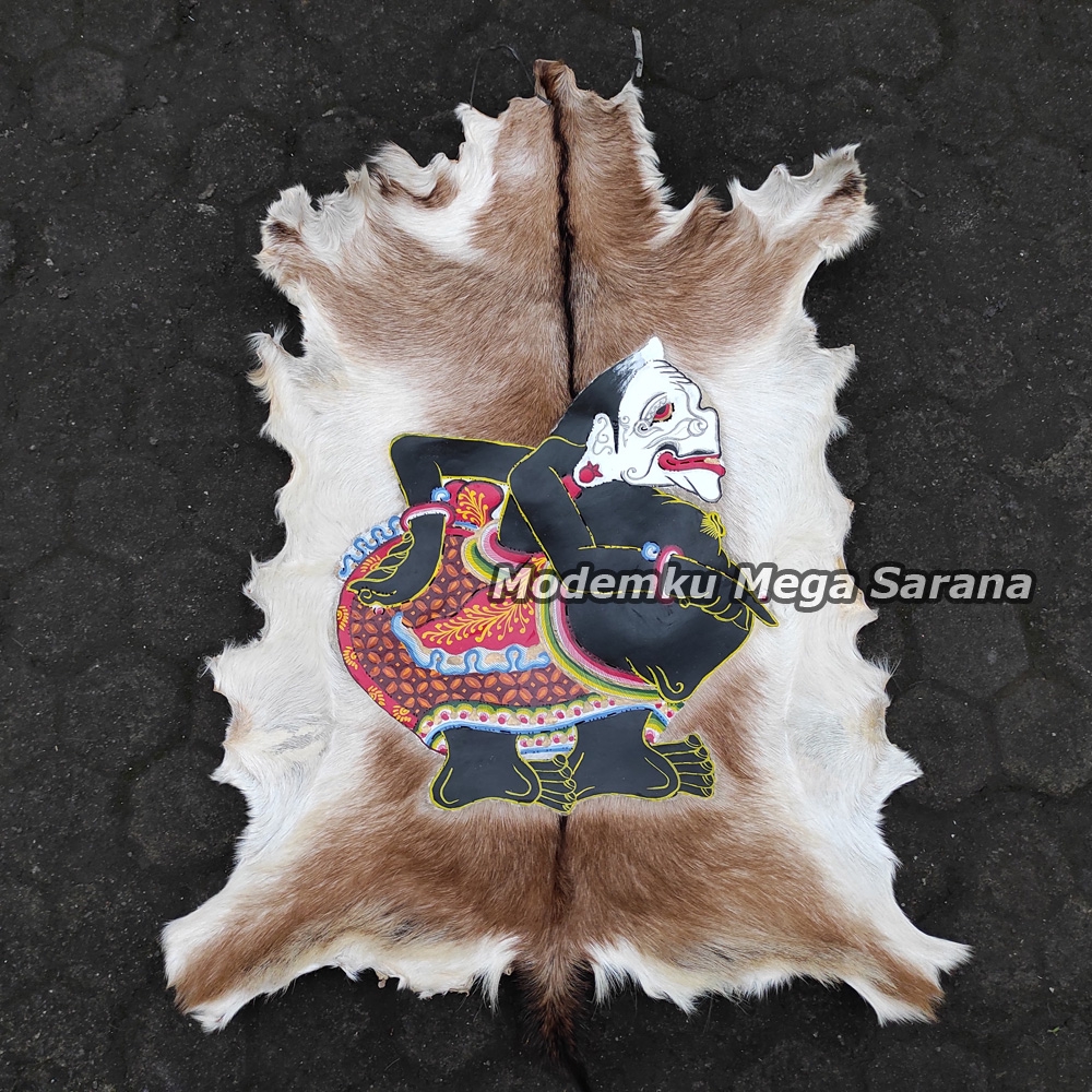 Lukisan Wayang Semar Lembaran Kulit Kambing Full Body 77x55cm