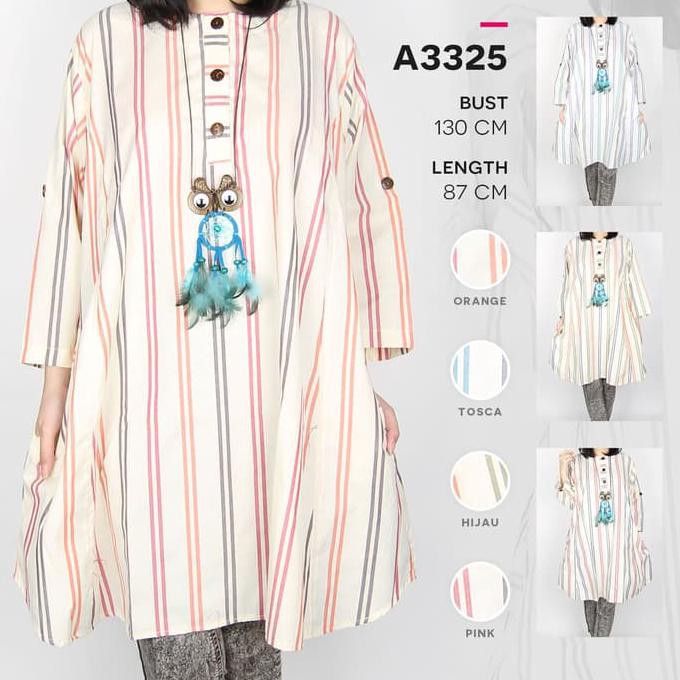 Maliju Tunik Jumbo Salur Garis Katun - A3325