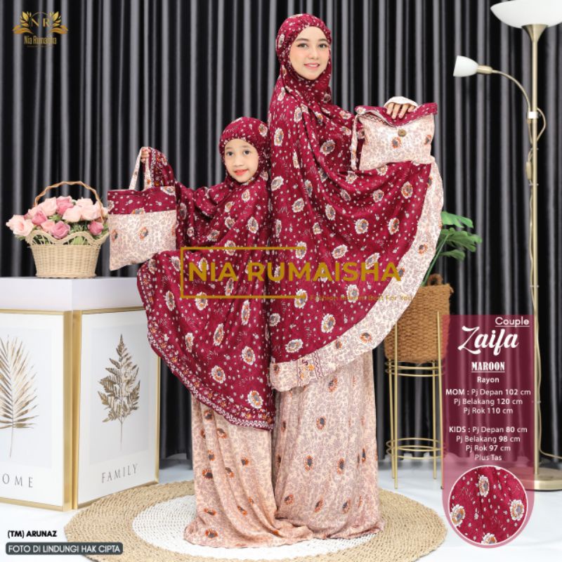Zaifa Couple Mukena Original by Nia Rumaisha Bahan Rayon | Mukena Lebaran Ibu Anak