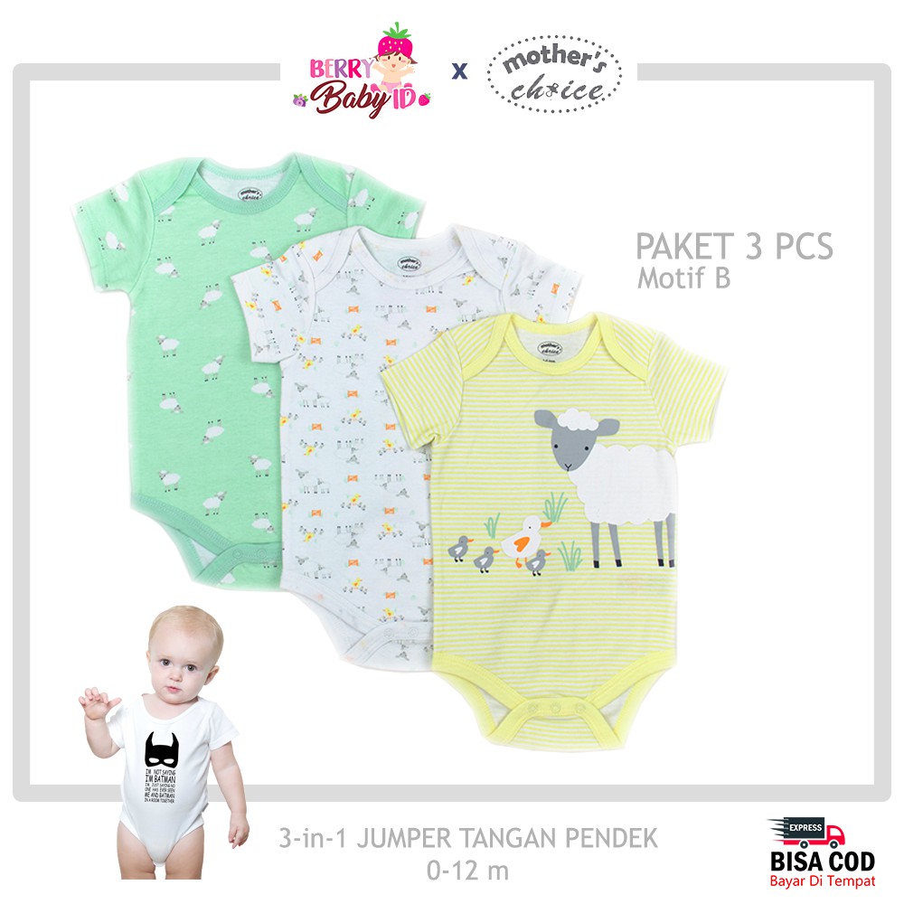 Mother's Choice 3 Pcs Jumper Bayi Tangan Pendek Baju Bayi Premium SNI Berry Mart