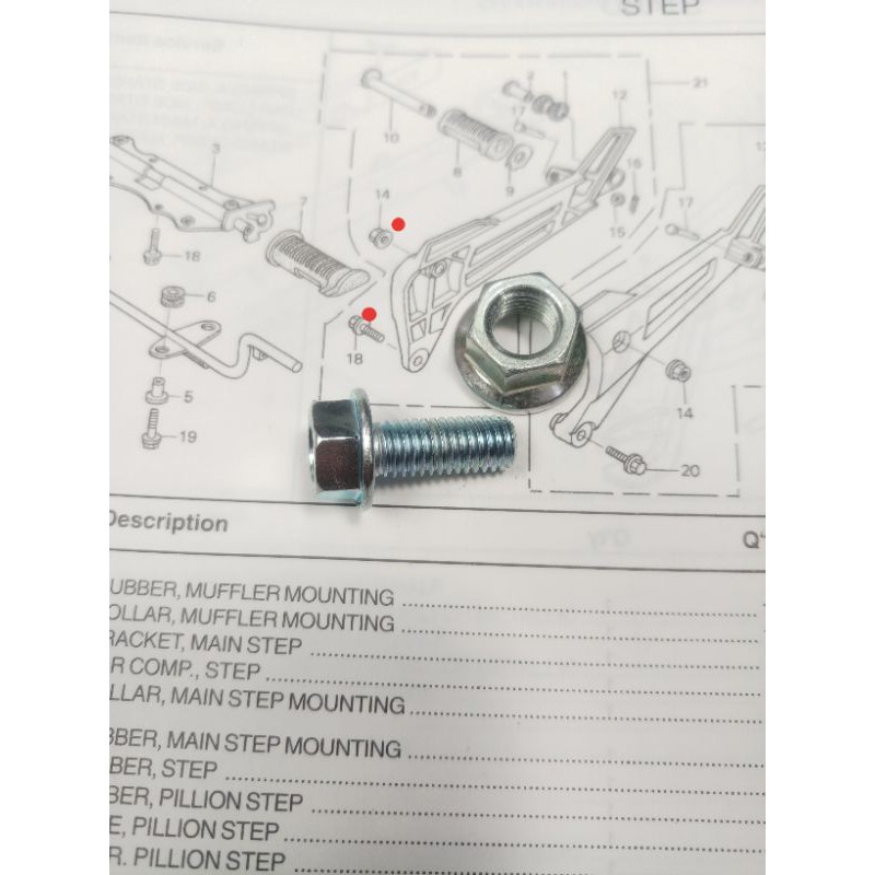 Baut Braket Dudukan Step Kanan Honda Kirana 125 Kharisma Supra X125 Original